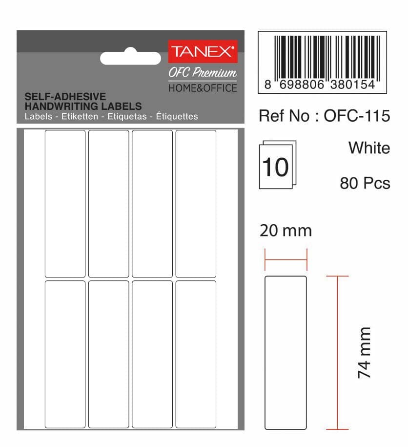 Etichete autoadezive, 20 x 74 mm, 80 buc/set, TANEX, alb