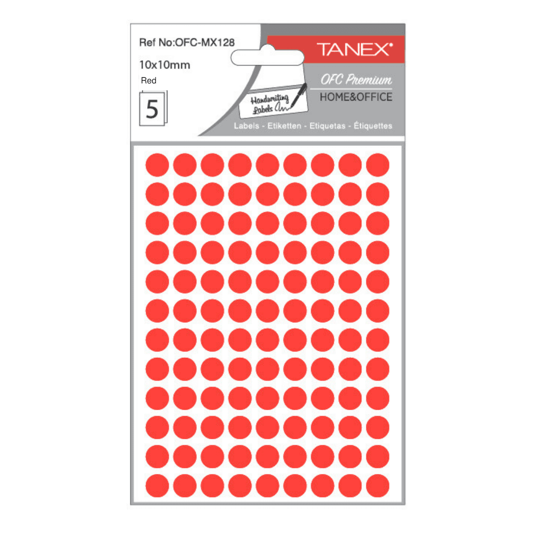 Etichete autoadezive rotunde, D10 mm, 540 buc/set, TANEX, rosu