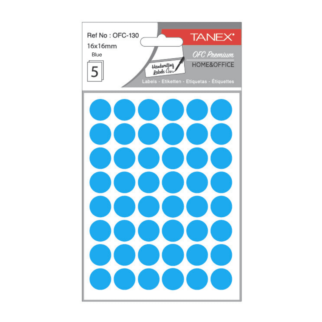 Etichete autoadezive rotunde, D16 mm, 240 buc/set, TANEX, albastru