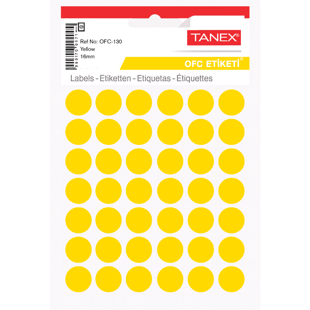 Etichete autoadezive rotunde, D16 mm, 240 buc/set, TANEX, galben