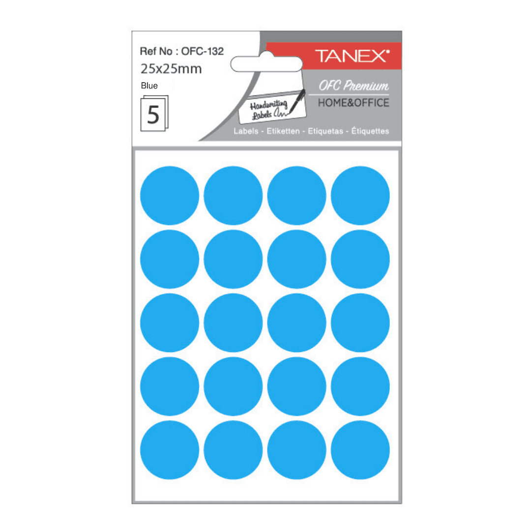 Etichete autoadezive rotunde, D25 mm, 100 buc/set, TANEX, albastru