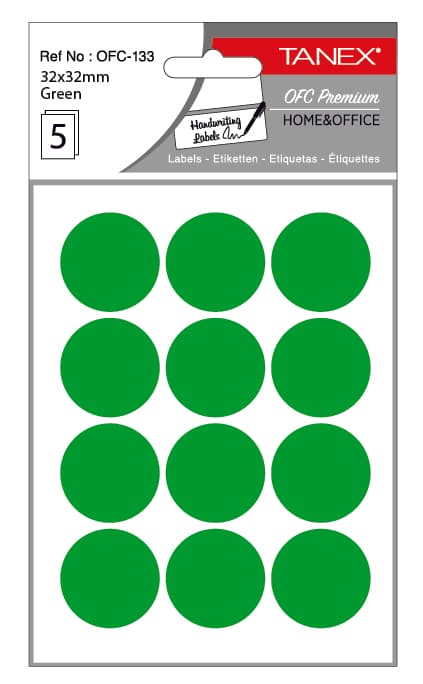 Etichete autoadezive rotunde, D32 mm, 60 buc/set, TANEX, verde