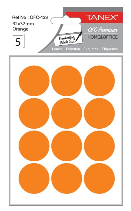 Etichete autoadezive rotunde, D32 mm, 60 buc/set, TANEX, portocaliu