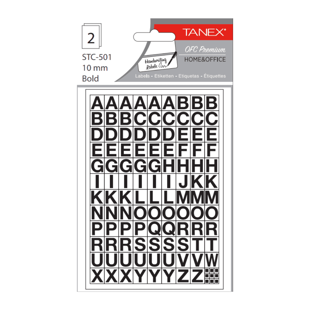 Etichete autoadezive cu litere, A-Z, 2 folii/set, TANEX, 10mm bold