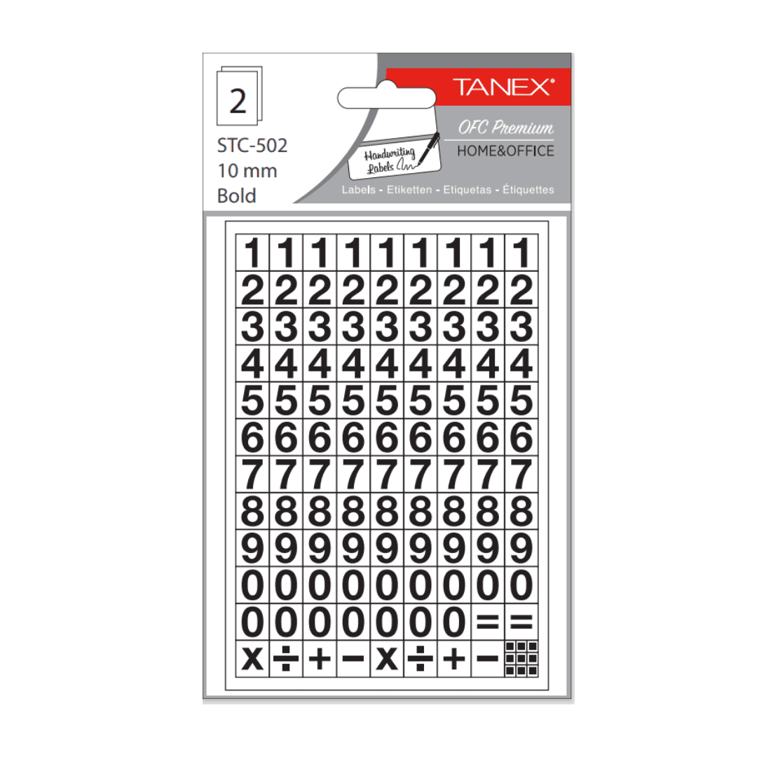 Etichete autoadezive cu cifre, 0-9, 2 folii/set, TANEX, 10mm regular