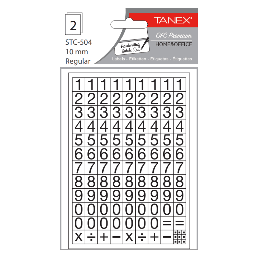 Etichete autoadezive cu cifre, 0-9, 2 folii/set, TANEX, 15mm regular