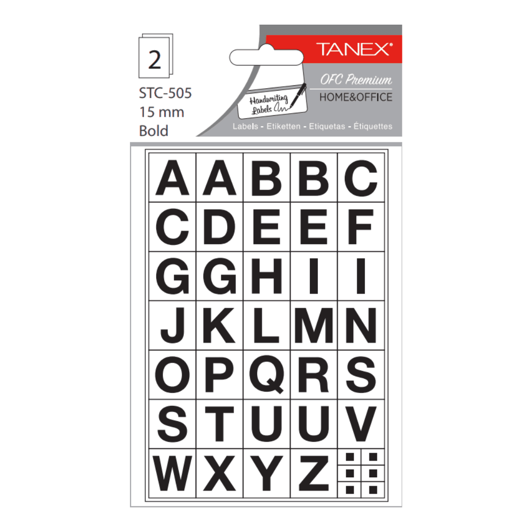 Etichete autoadezive cu litere, A-Z, 2 folii/set, TANEX, 20mm bold