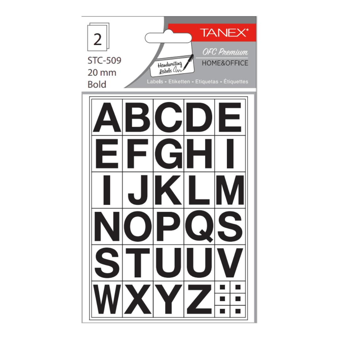 Etichete autoadezive cu litere, A-Z, 2 folii/set, TANEX, 30mm bold