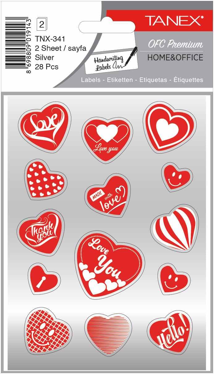Stickere decorative, 2 file/set, TANEX Kids, inimi argintii