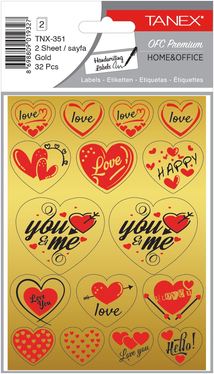 Stickere decorative, 2 file/set, TANEX Kids, inimi aurii