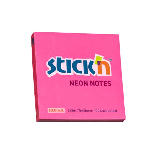 Notes autoadeziv 76 x 76 mm, 100 file, Stick'n - roz neon