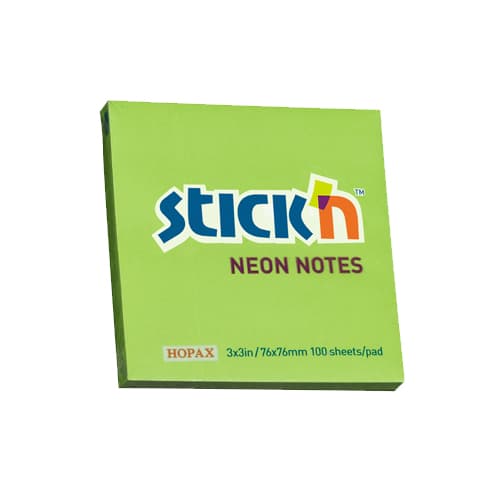 Notes autoadeziv 76 x 76 mm, 100 file, Stick'n - verde neon