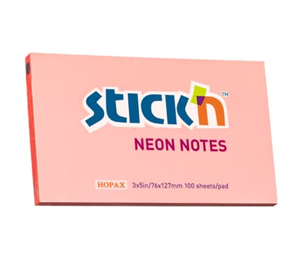 Notes autoadeziv 76 x 127 mm, 100 file, Stick'n - corai neon