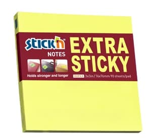 Notes autoadeziv extra-sticky 76 x 76mm, 90 file, Stick'n - galben neon