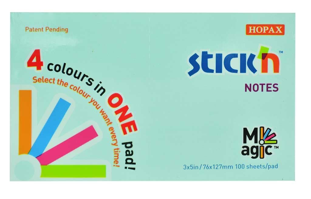 Magic notes autoadeziv 76 x 127 mm, 100 file, Stick'n Magic Notes - 4 culori pastel