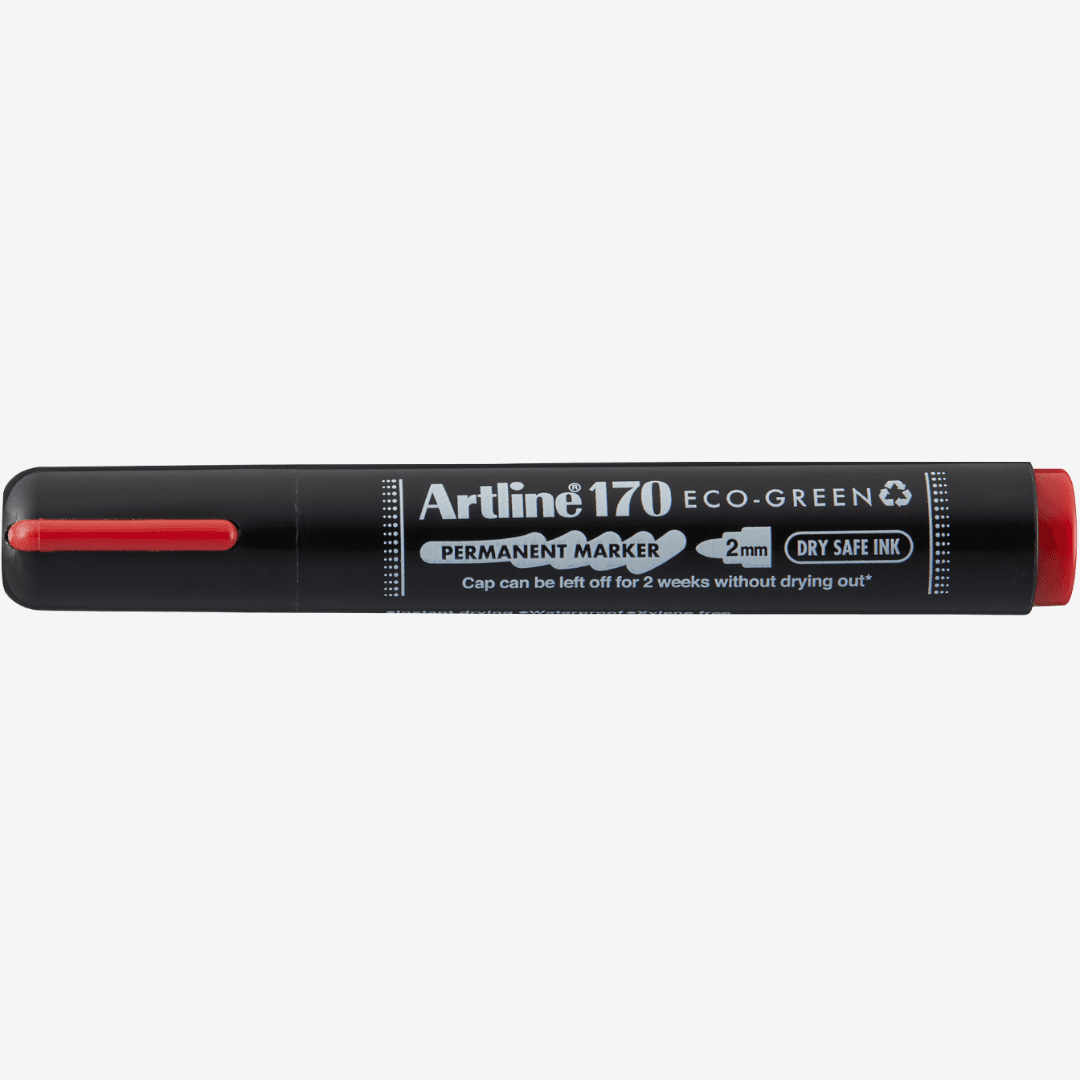 Permanent marker ARTLINE 170 Eco Green - Dry safe 2 weeks, corp plastic, varf rotund 2.0mm - rosu