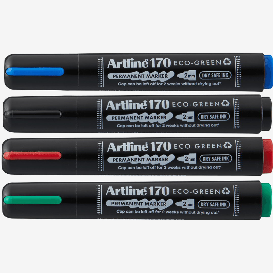 Permanent marker ARTLINE 170 Eco Green - Dry safe 2 weeks, corp plastic, varf rotund 2.0mm, 4 cul/se