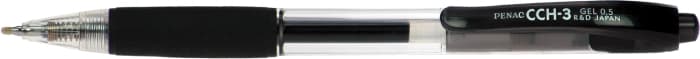 Pix cu gel PENAC CCH-3, rubber grip, 0.5mm, corp transparent, accesorii negre, scriere neagra