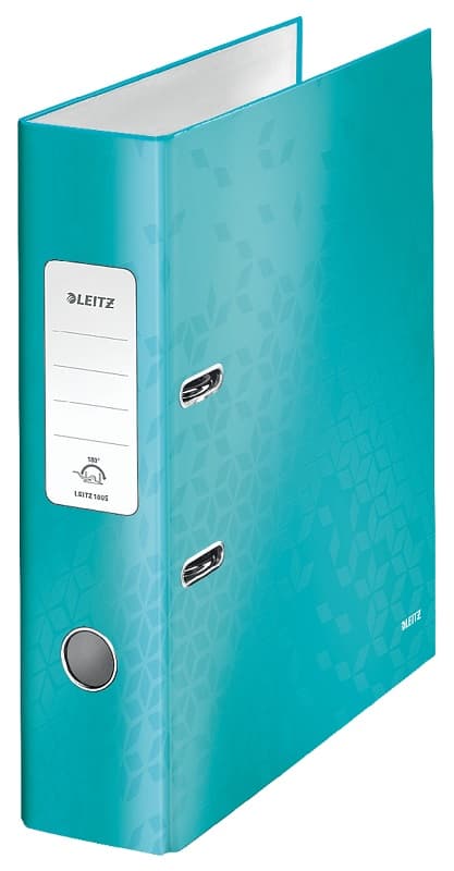 Biblioraft LEITZ 180 WOW, carton laminat, partial reciclat, FSC, A4, 80 mm, turcoaz