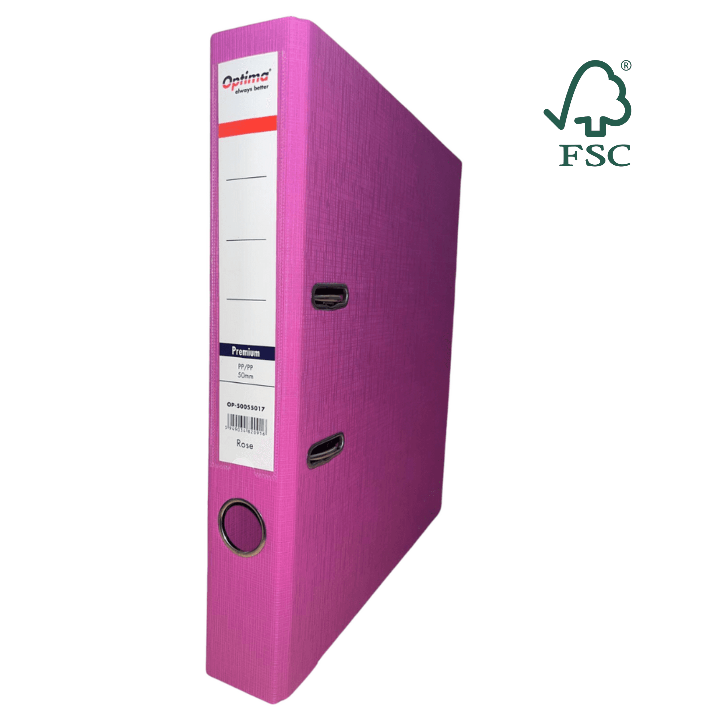 Biblioraft A4, plastifiat PP/PP, margine metalica, 50 mm, Optima Premium - rose