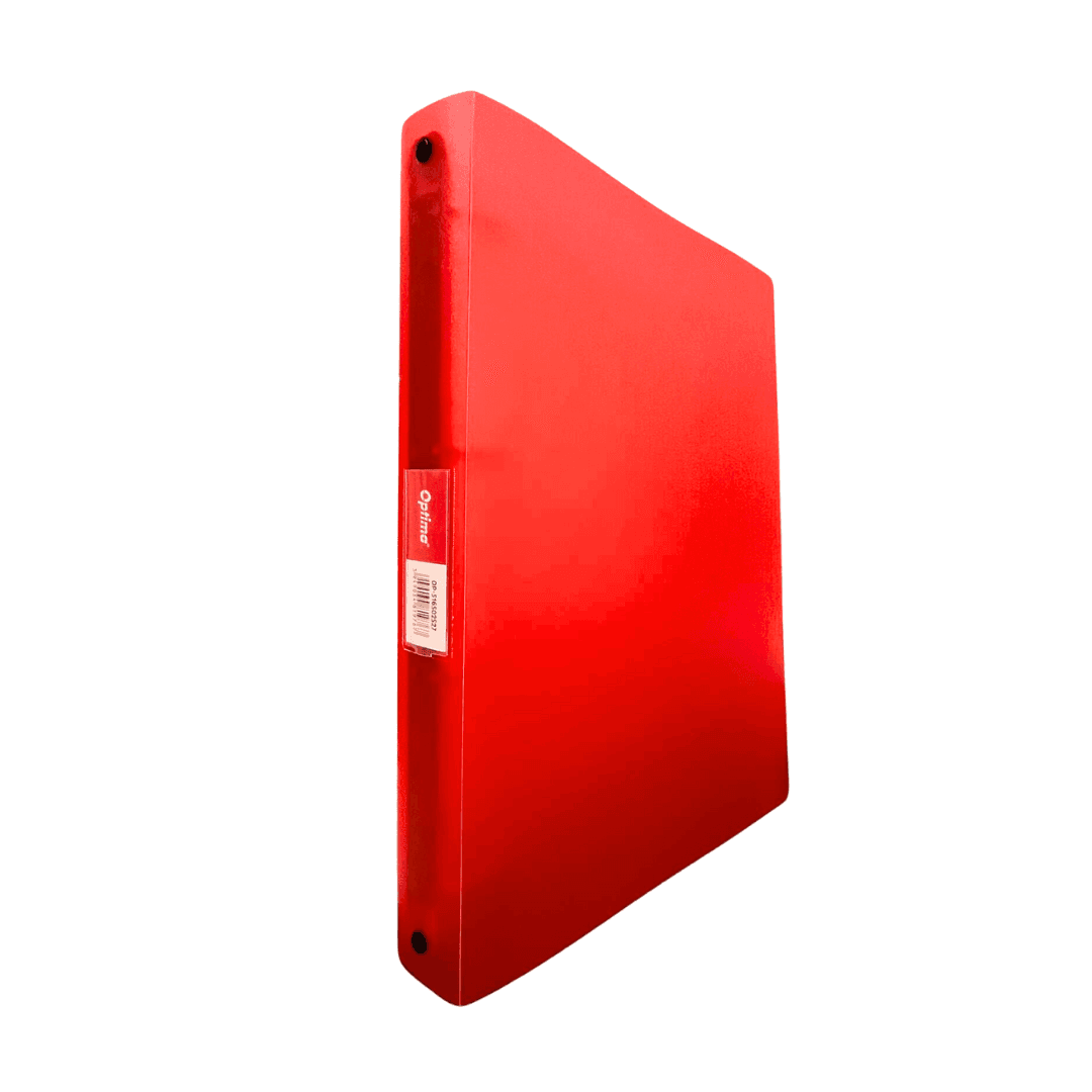 Caiet mecanic A4, 4 inele - D25mm, coperti flexibile PP, Optima Flex - rosu transparent