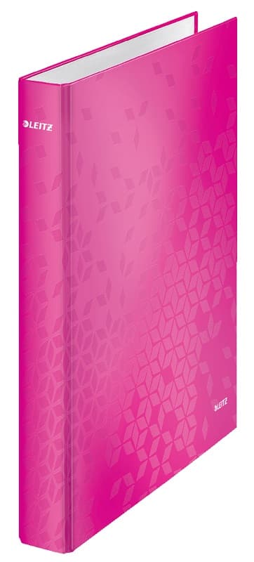 Caiet mecanic LEITZ WOW, carton laminat, partial reciclat, FSC, A4, mecanism 4DR, inel 25mm, roz