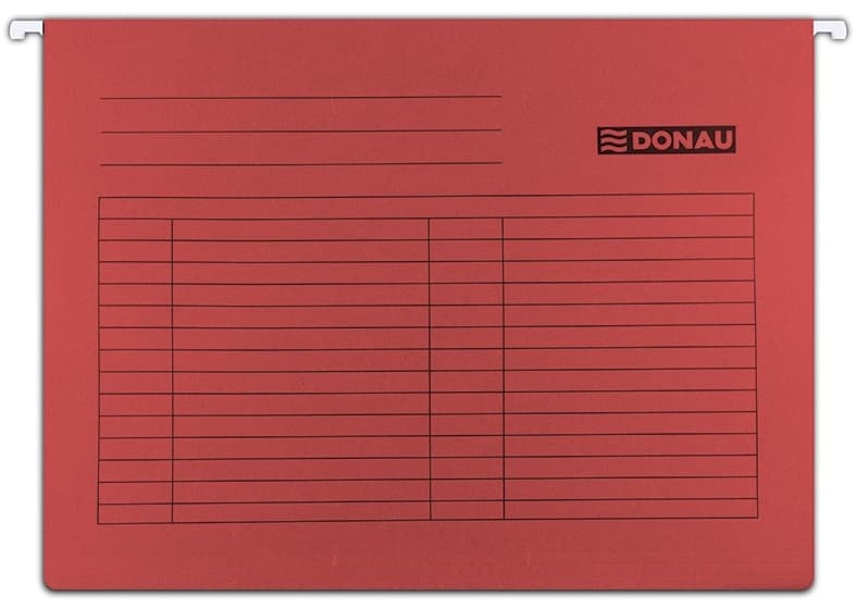 Dosar suspendabil cu eticheta, bagheta metalica, carton 230g/mp, 5 buc/set, DONAU - rosu