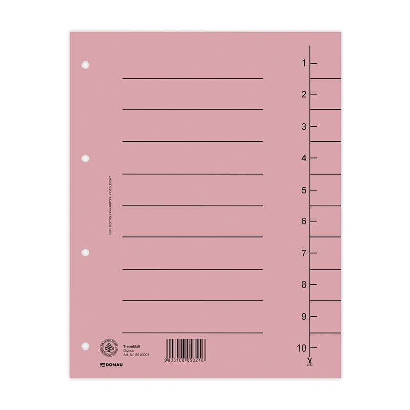 Separatoare carton manila 250g/mp, 300 x 240mm, 100/set, DONAU - roz