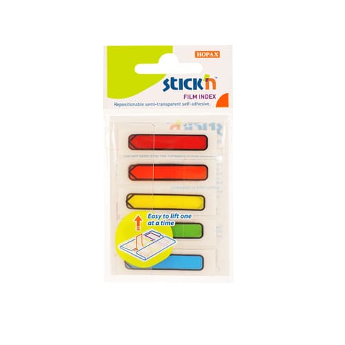 Stick index plastic transparent color 45 x 12 mm, 5 x 20 file/set, Stick'n - sageata - 5 culori neon