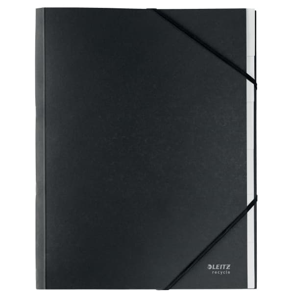 Mapa cu separatoare LEITZ Recycle, amprenta CO2 neutra, 100% reciclat, A4, 12 separatoare, negru