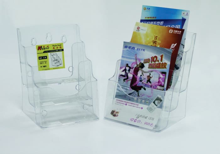 Display plastic pentru brosuri, de birou/perete, 3 x A5, KEJEA - transparent