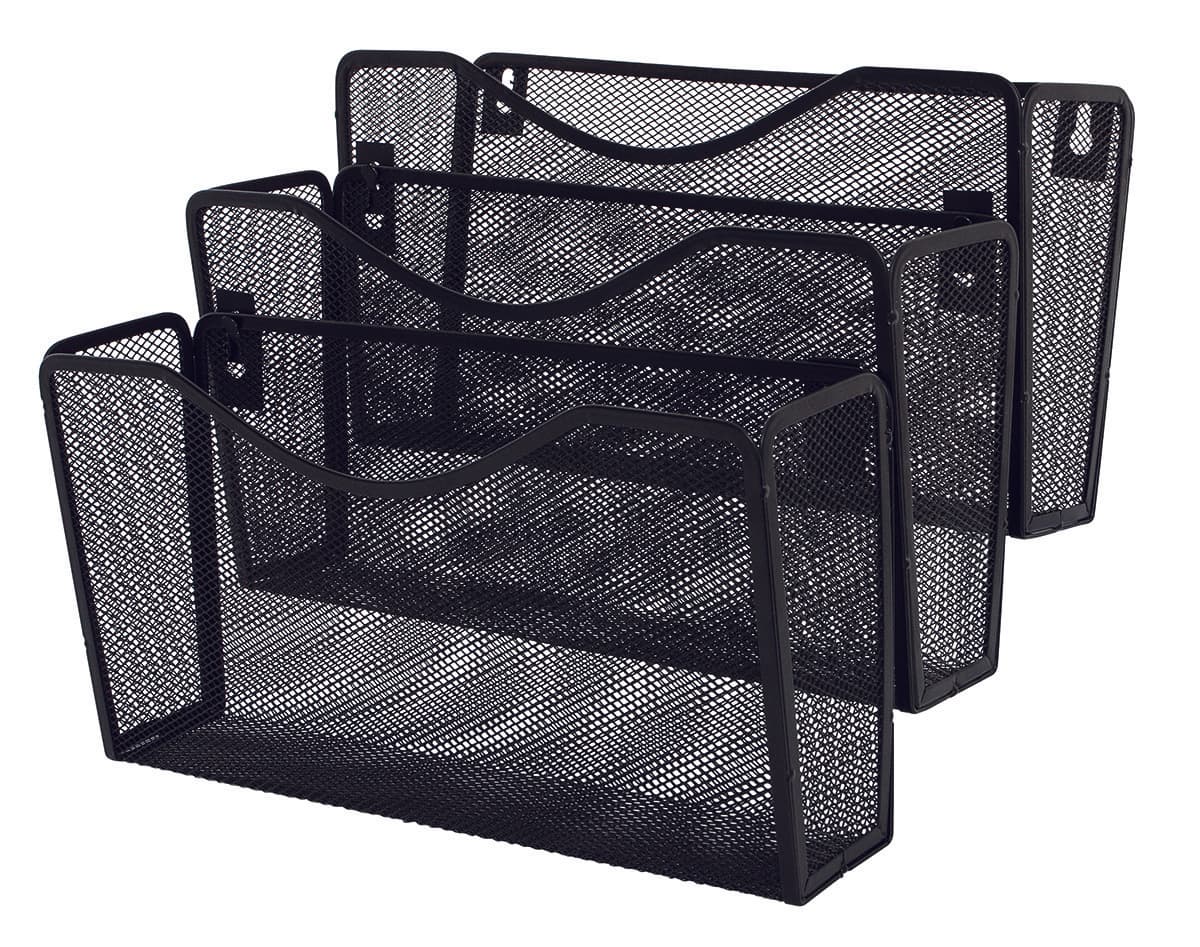 Suport metalic Mesh, pentru reviste si pliante, de perete, 3 buc/set, Q-Connect - negru