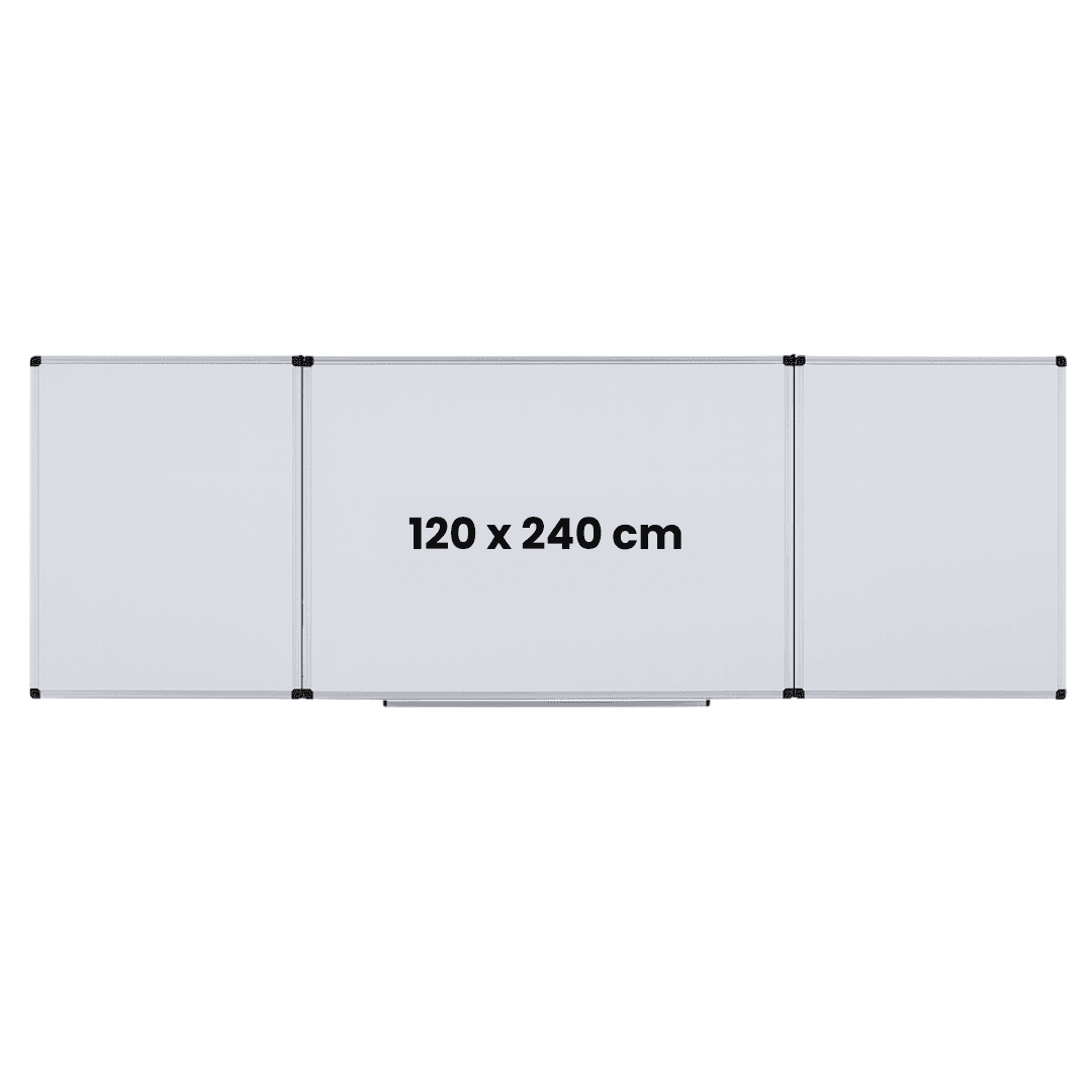 Tabla alba magnetica, triptica, 120x240cm + 2 x 120x120cm, cu 5 suprafete de scris, Optima