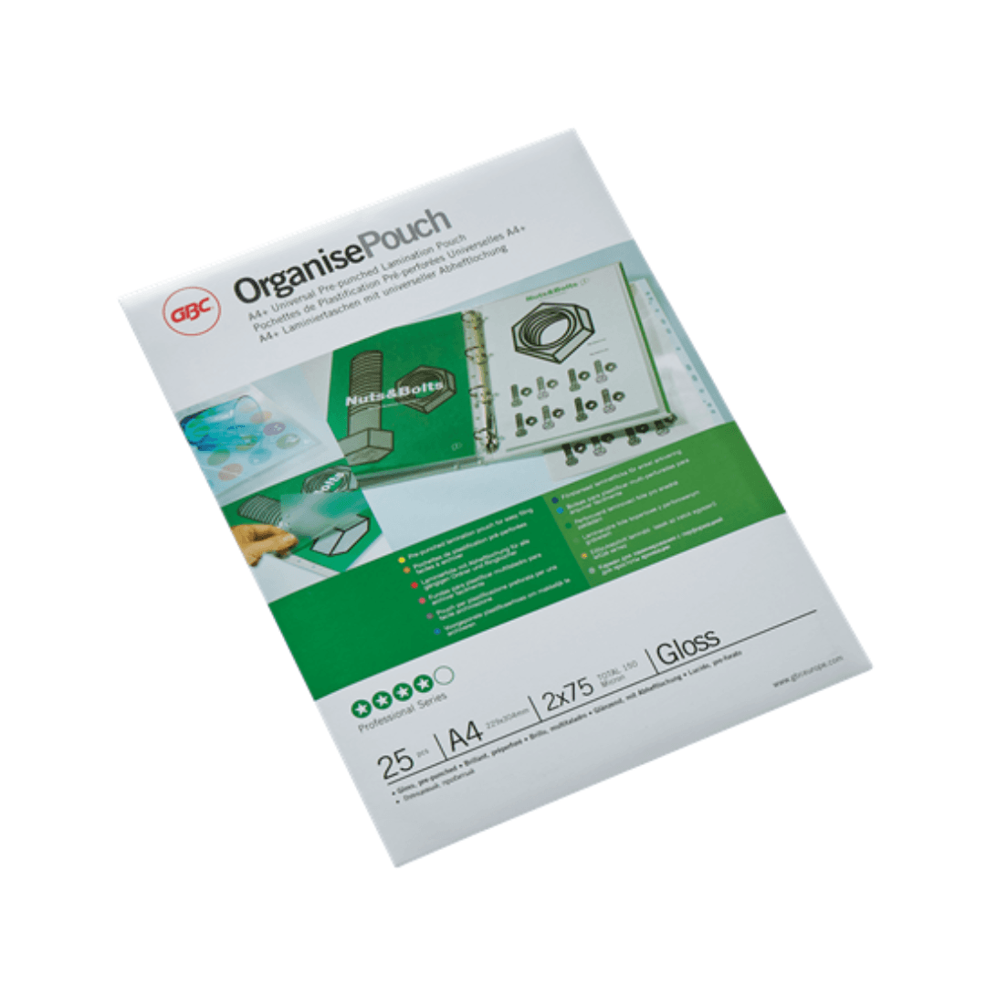 Folie laminare GBC, la cald, pre-perforata, A4+, 75 microni, 25 buc/set