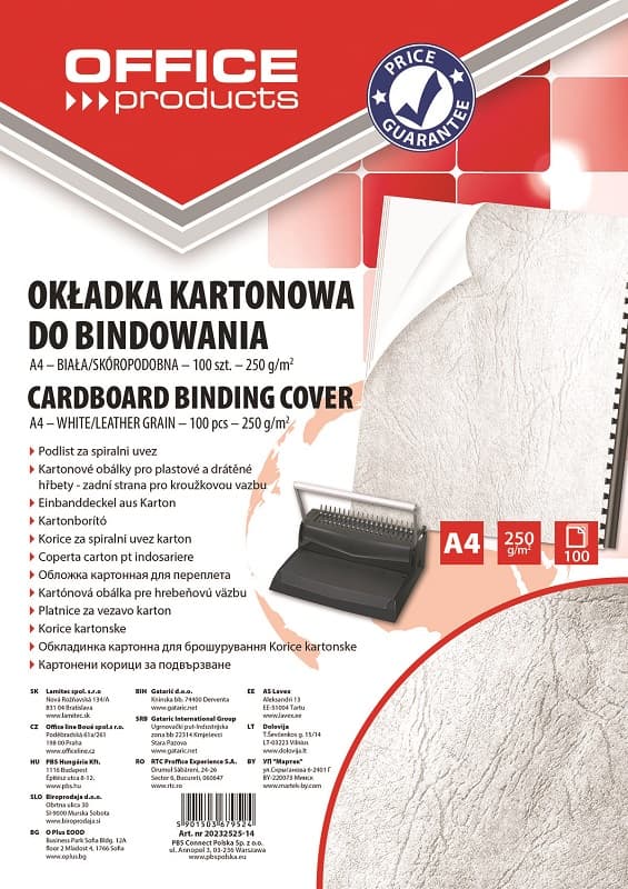 Coperta carton imitatie piele 250g/mp, A4, 100/top Office Products - alb
