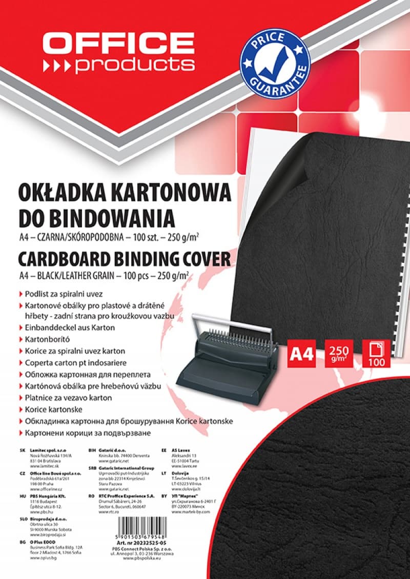 Coperta carton imitatie piele 250g/mp, A4, 100/top Office Products - negru
