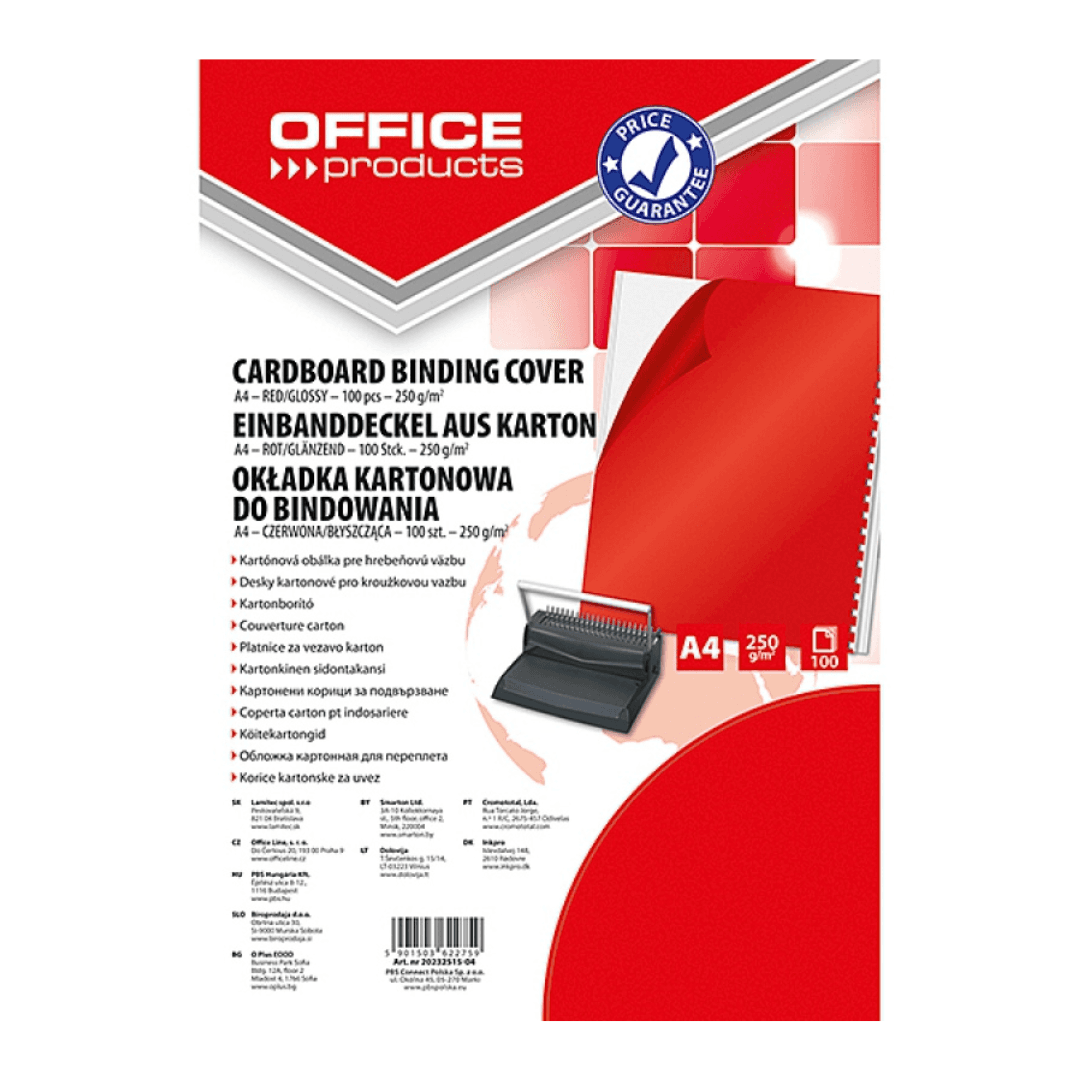 Coperta carton lucios 250g/mp, A4, 100/top, Office Products - rosu