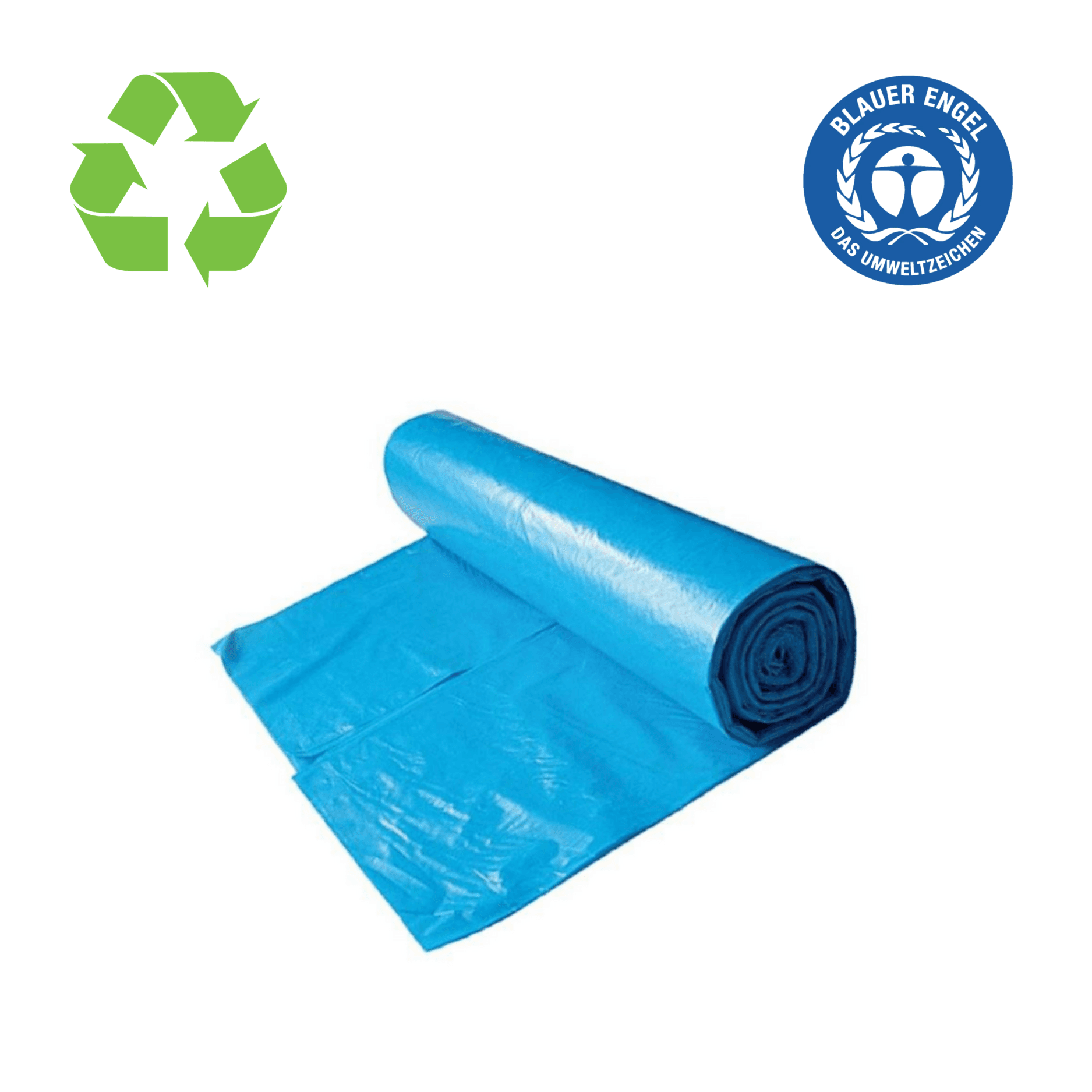 Saci plastic reciclat, standard, 60L, cu snur, 60x70cm, 25 microni, 10buc/rola, RESACO - albastri
